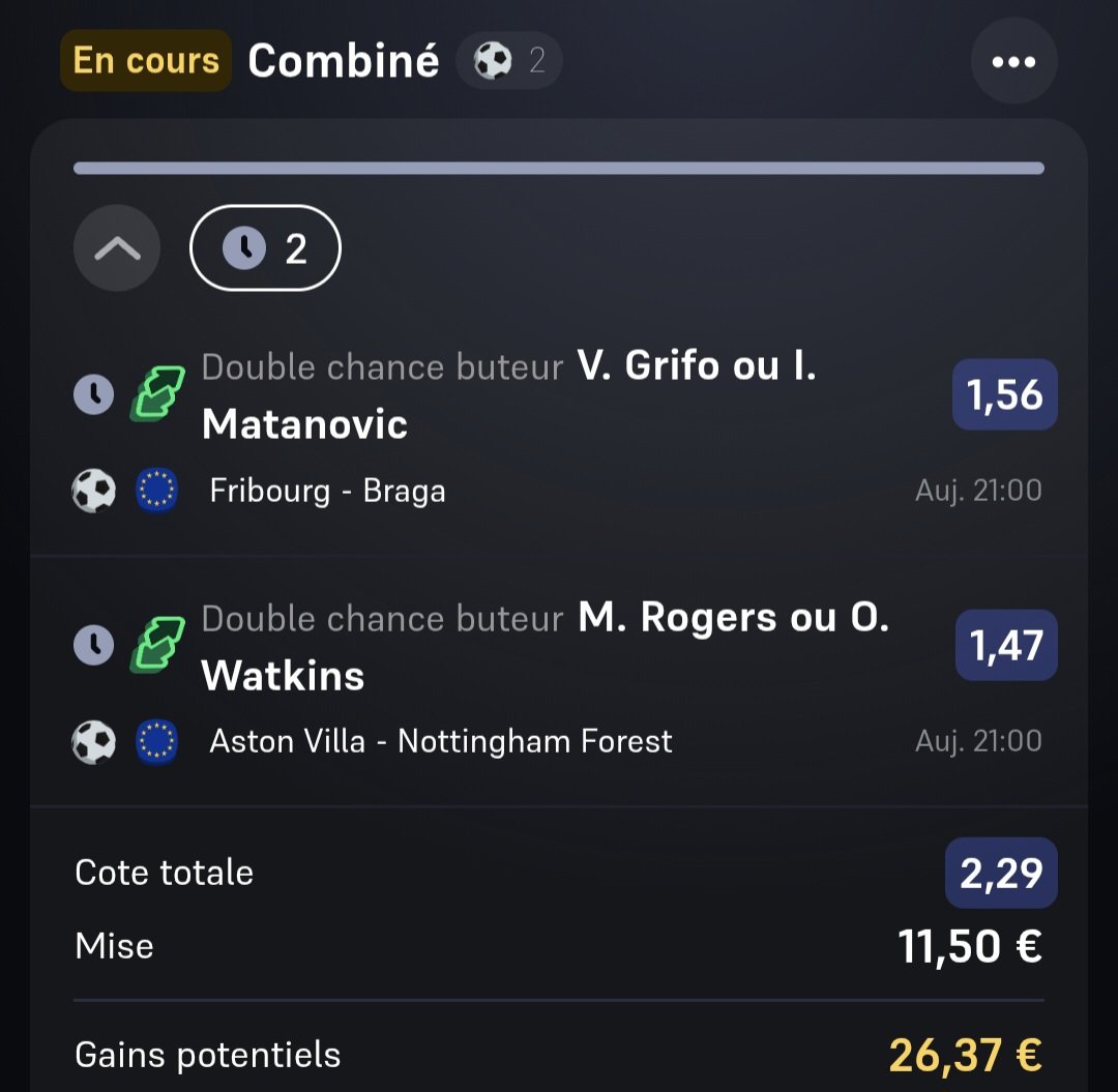 ValueBet3's tweet photo. 1/2 finale DE LIGUE EUROPA, mes bets avec garantie sub inclus partout ! ⚽️🇪🇺🔥

➡️ 0,5% Combo DC bu
➡️ 0,4% TC passeur Villans, 0,4% DC passeur Fribourg https://t.co/AyDGlj5mcU