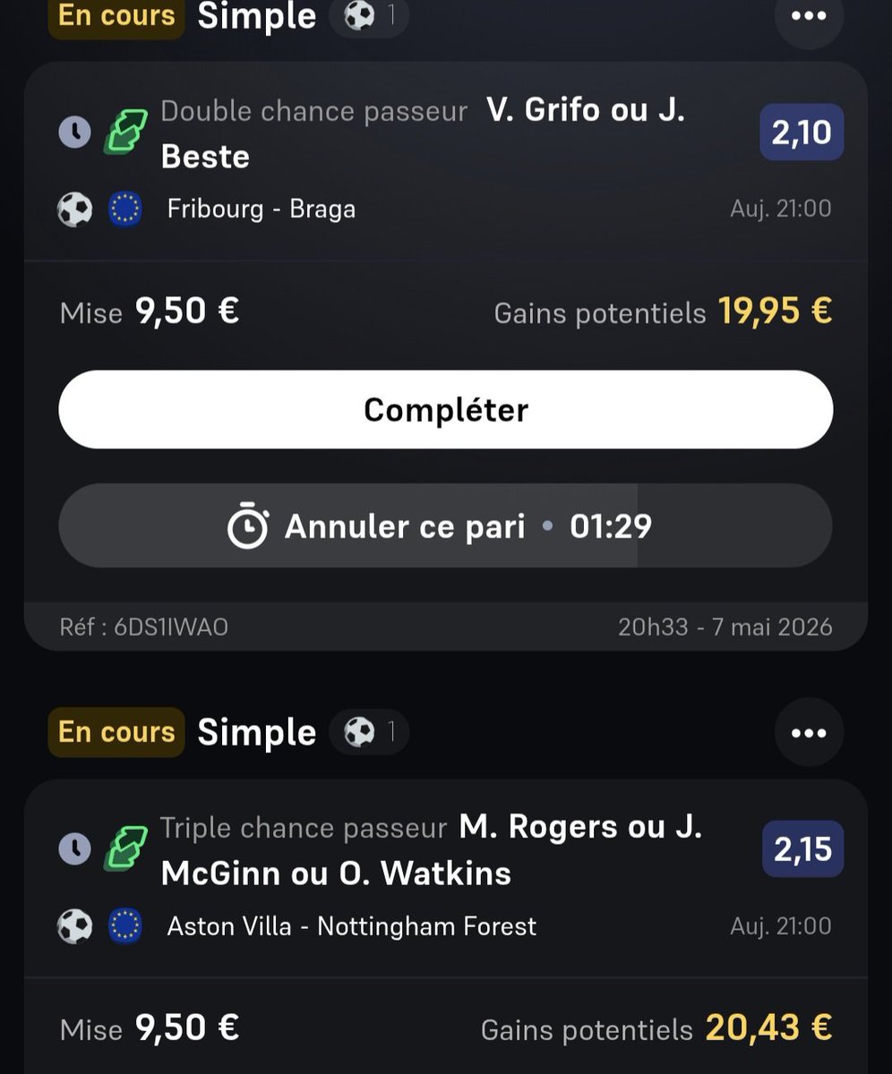 ValueBet3's tweet photo. 1/2 finale DE LIGUE EUROPA, mes bets avec garantie sub inclus partout ! ⚽️🇪🇺🔥

➡️ 0,5% Combo DC bu
➡️ 0,4% TC passeur Villans, 0,4% DC passeur Fribourg https://t.co/AyDGlj5mcU