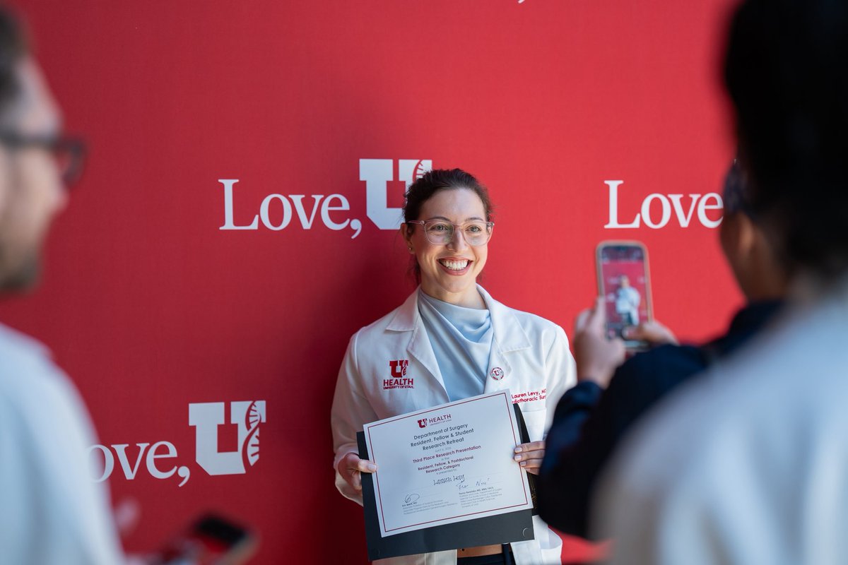 UofUSurgery's tweet photo. Our Resident Research Retreat was a huge success! Congrats to this year’s winners: 

1st - Jessica Hall, MD
2nd - Dalton Hegeholz, MD
3rd - Lauren Levy, MD
Best Student Presentation - Leonardo Aviles-Ovalle
Best Poster - Diala Burjak, MD https://t.co/nEQfQ94xEd