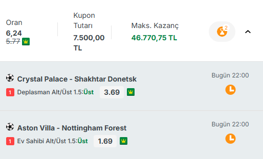 tarafsizduduk's tweet photo. Bu gecenin ikili kombinesi;
Crystal Palace - Shakhtar Donetsk
Aston Villa - Nottingham Forest
#Stake7 #İddaa https://t.co/a2TCg0oEN7