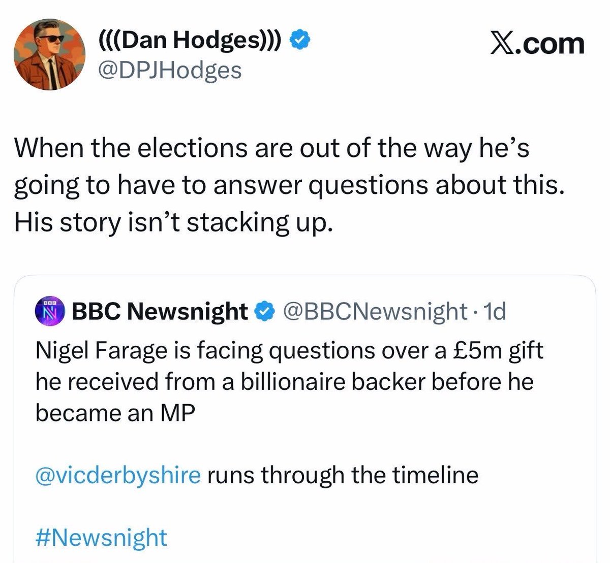 Well, this is quite revealing. Had I gifted Zack Polanski £5k, I doubt any self-respecting journalist would have waited until "the elections are out of the way" for him to answer questions about it. 

Anti-corruption journalism delayed is corruption enabled.