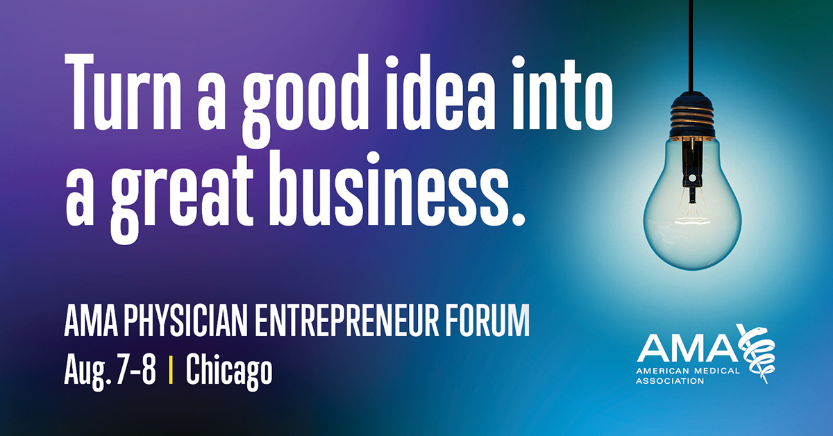 MATTERhealth's tweet photo. Accelerate your path to entrepreneurship at the @AmerMedicalAssn Physician Entrepreneur Forum, Aug. 7 – 8, in Chicago. This exclusive, two-day experience connects you with physician founders and health care leaders. Early registration closes May 31: https://t.co/JpguUgDPU4 https://t.co/pJpLdfs8lx