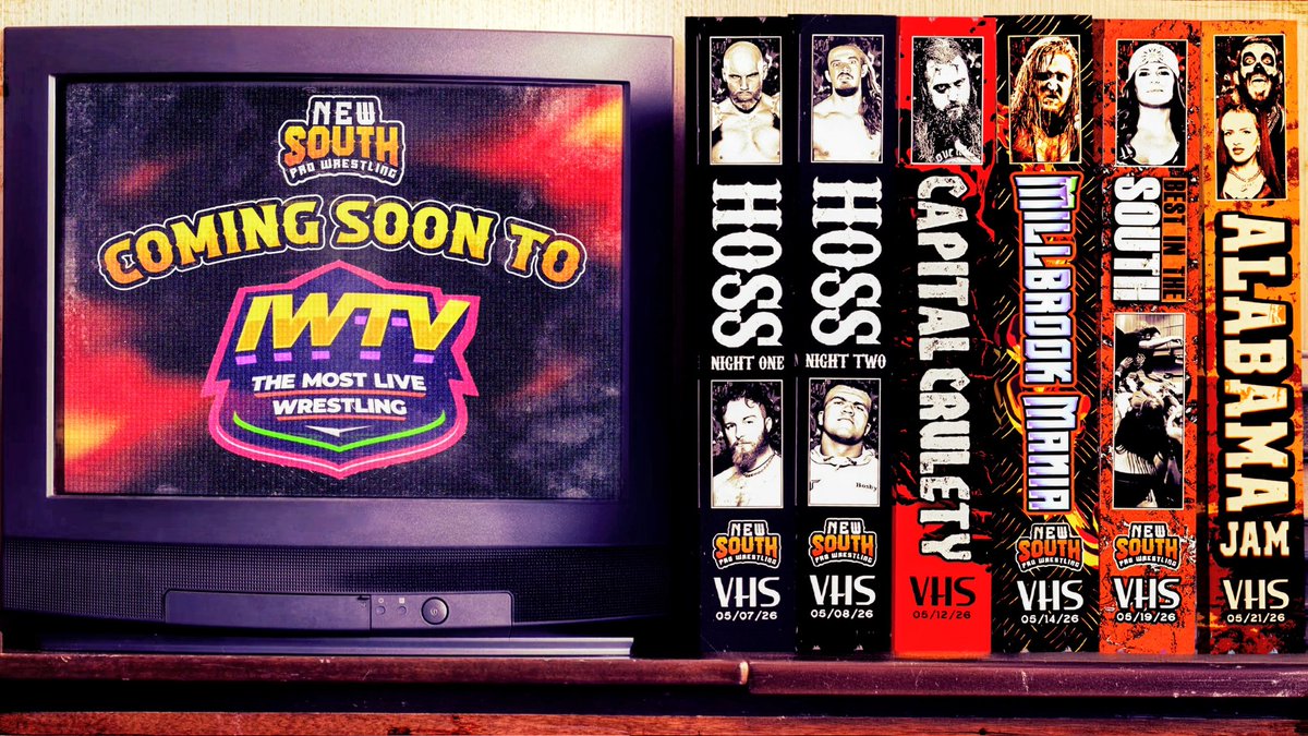 NewSouth_PW's tweet photo. It's the @indiewrestling release schedule!
💥TODAY 2026 HOSS TOURNAMENT NIGHT 1 featuring @thekingnickgage Vs @jshook_75 
💥MAY 8 HOSS NIGHT 2 featuring 
GAGE Vs @Tim_Bosby 
@DaveyBang & @August_Matthewz Vs Talladega Knights 
@KaitlynMariePro Vs @realSammiChaos 
💥MAY 12 CAPITAL CRUELTY 
featuring a Death Match between @NathanMowery & @bigballsaul888 
💥MAY 14 MILLBROOK MANIA 
CAGE: @DerekNealPro Vs @BigDaveSince99 
CAGE: @KaitlynMariePro Vs @ravennavein_ 
💥MAY 19 BEST IN THE SOUTH 
@theodbbam & @rita_raccoon Vs Kaitlyn Marie & Bobbi Thunder 
and a PRICEVILLE STREET FIGHT
💥MAY 21 ALABAMA JAM 
@ManceWarner Vs Jamensen Shook 
@stephdelander Vs Kaitlyn Marie 
Return of @KenziePaige_1