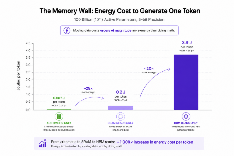 FutureJurvetson's tweet photo. To improve AI energy efficiency by 1000x, it's all about memory and data movement, not the efficiency of the arithmetic.

Biomimicry of the brain, with analog in-memory compute, affords a 100x. Getting to 1000x might be unconventional: a continuous-time physical dynamical system. https://t.co/qKPNMZ7ph9