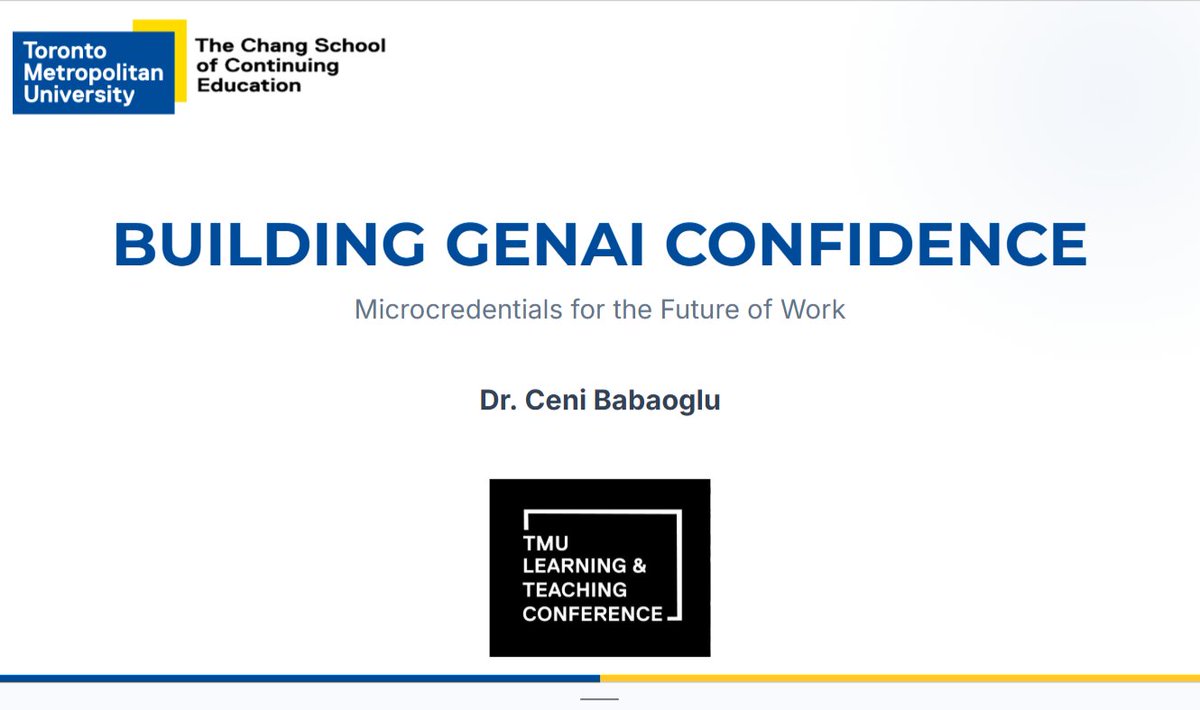 cenibabaoglu's tweet photo. Excited to present at the Learning and Teaching Conference at TMU next Tuesday! I’ll be sharing how microcredentials can play a key role in helping learners develop applied skills in GenAI.
@TorontoMet  @ChangSchoolTMU @TMUTeaching https://t.co/79rOLRiOuF