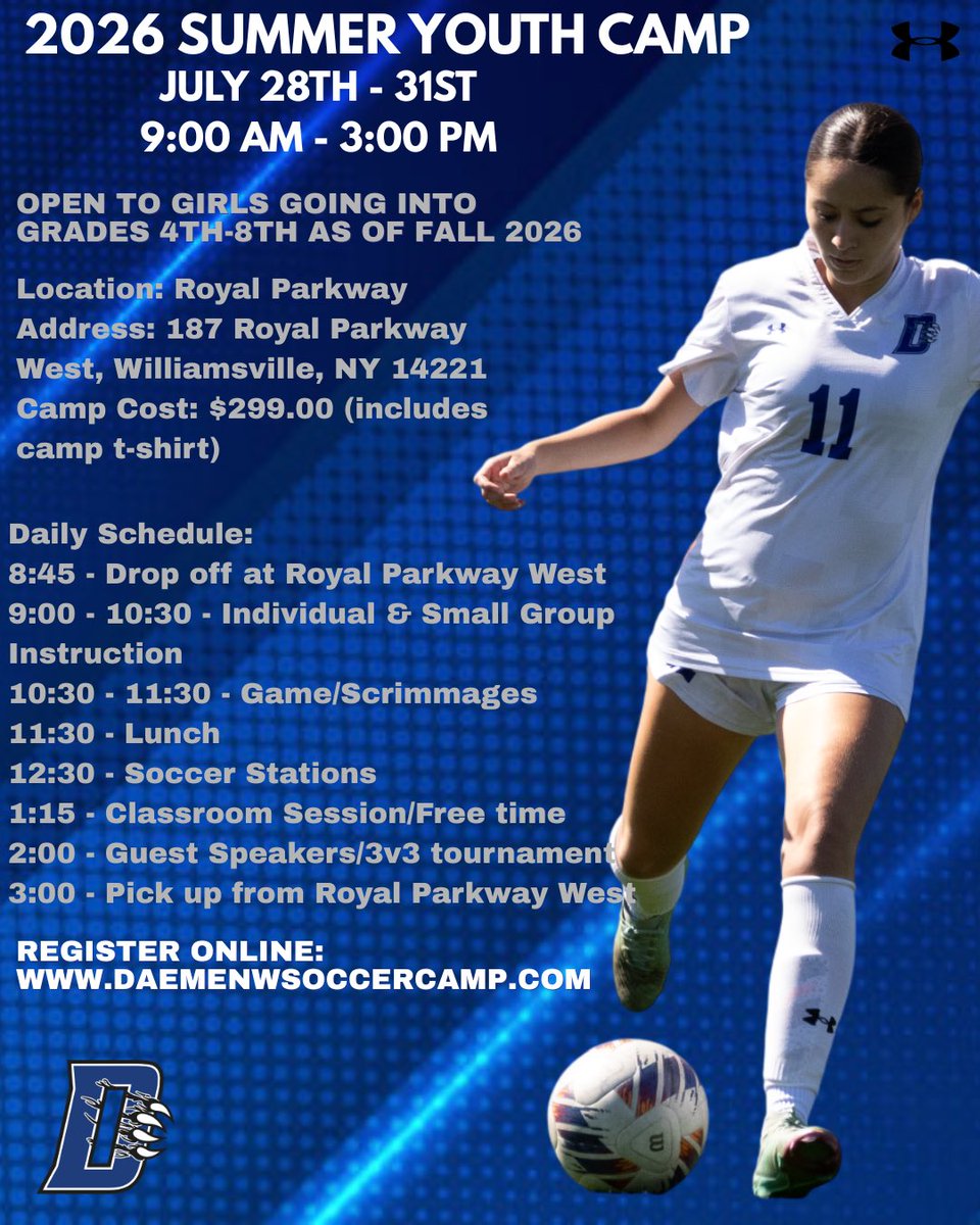 DaemenWSOC's tweet photo. Join us this summer for an unforgettable week at our Summer Youth Soccer Camp! 🐾⚽️

#TheWildcatWay #STRIVE https://t.co/x0oN5J0cmt