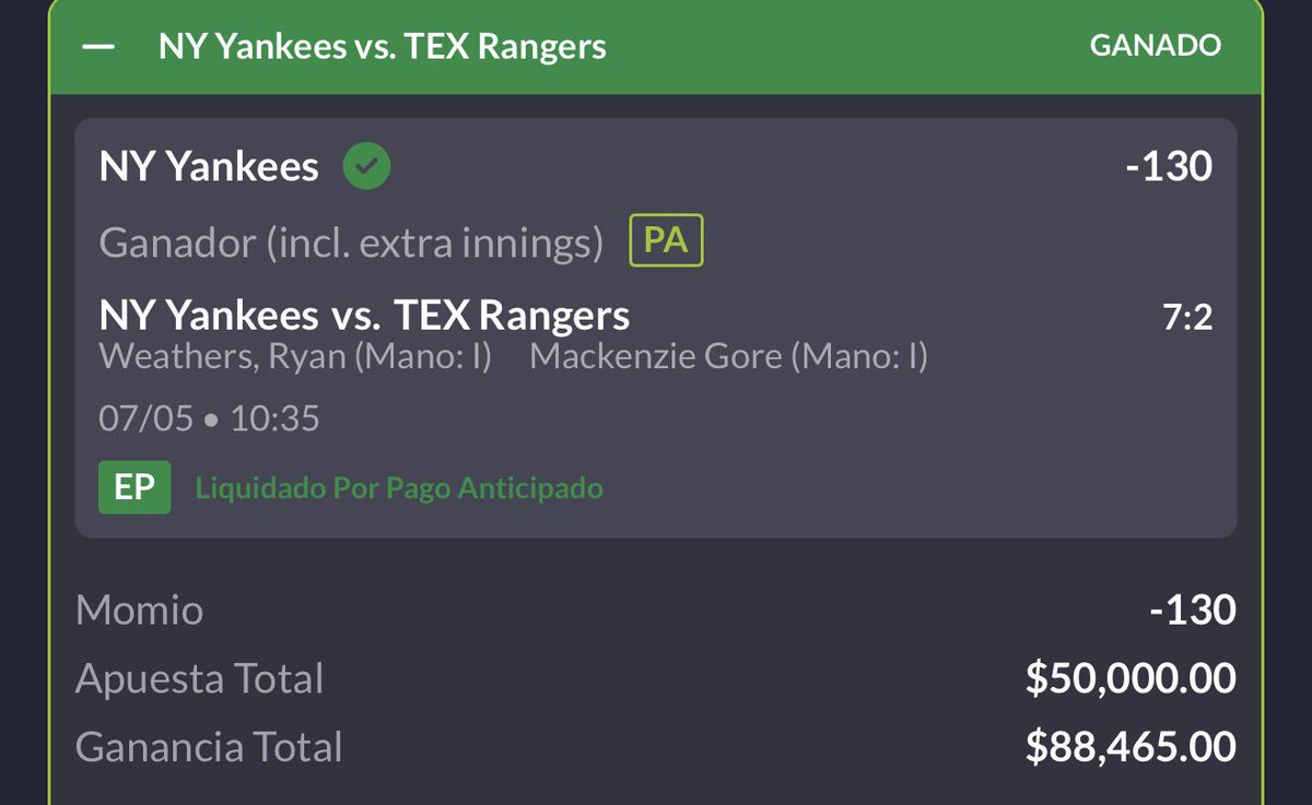 1.000❤️🔄🗯️ Y SUBO EL PASO 2 DEL RETO GRATIS $1,600 a $10,000🪜 SI NO LLEGA NO SUBIRÉ NADA CORRAN

GANAMOS FÁCIL CON PA EL PASO 1
- Yankees (-130) ✅✅✅

HOY VOLVEREMOS A GANAAR 🍿