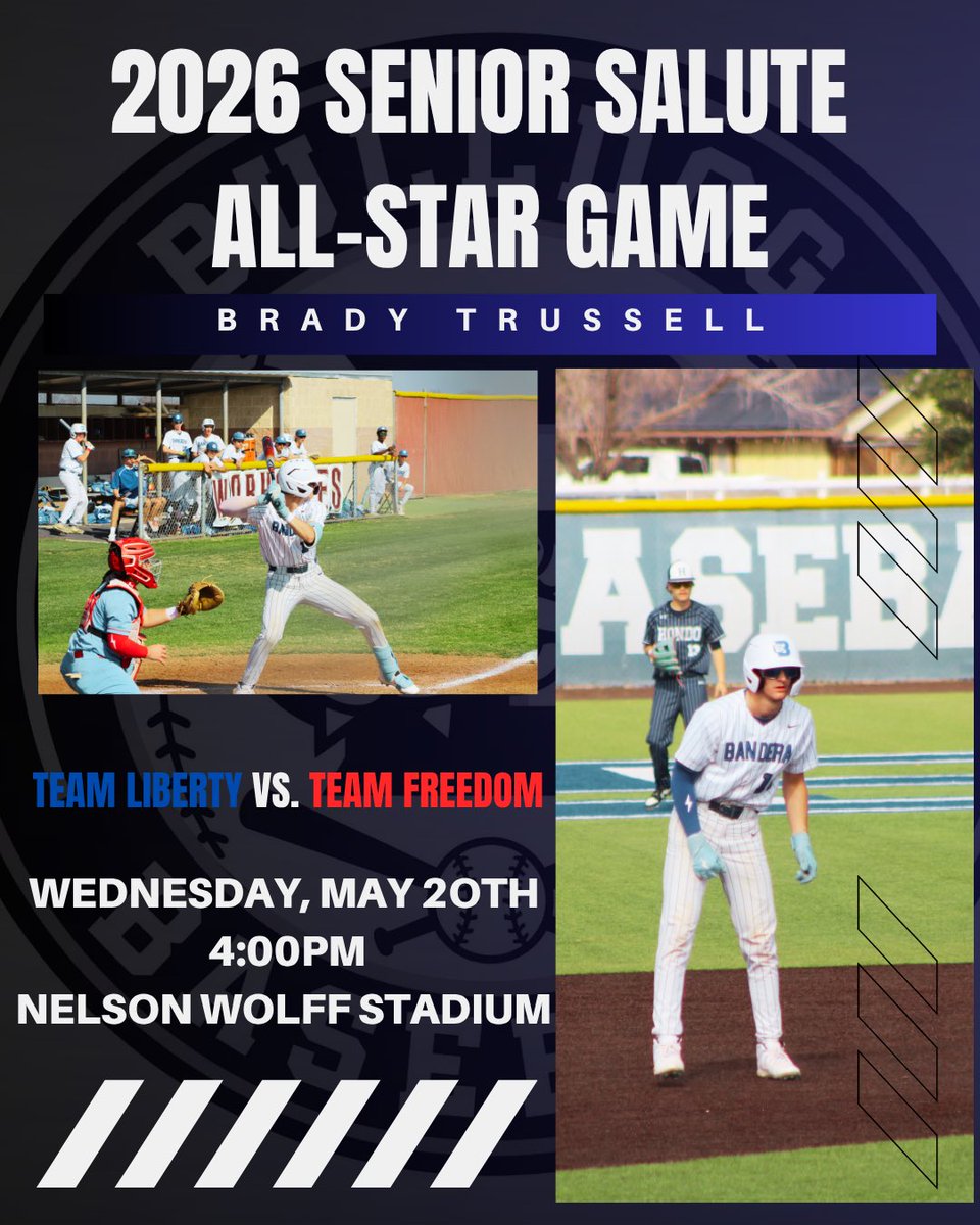 BaseballBandera's tweet photo. Congratulations to Brady Trussell on being selected to the Senior Salute All-Star Game! Brady will represent Team Liberty on May 20th at 4:00PM!! 

Proud to have you represent us one last time! #GODAWGS https://t.co/56y3EBFn4n