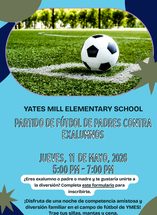 RobianeM's tweet photo. ⚽️ YMES Parent vs. Alumni Soccer Match ⚽️
Thursday, May 21 | 5:00–7:00 PM
Join us for an evening of fun, fellowship, and friendly competition!
🎓 Alumni interested in playing should complete this form https://t.co/2mhlMQlaYv
#YMES #CommitToTheClimb
@cindirparker @Yates_Mill https://t.co/E1jZUmQ2TN