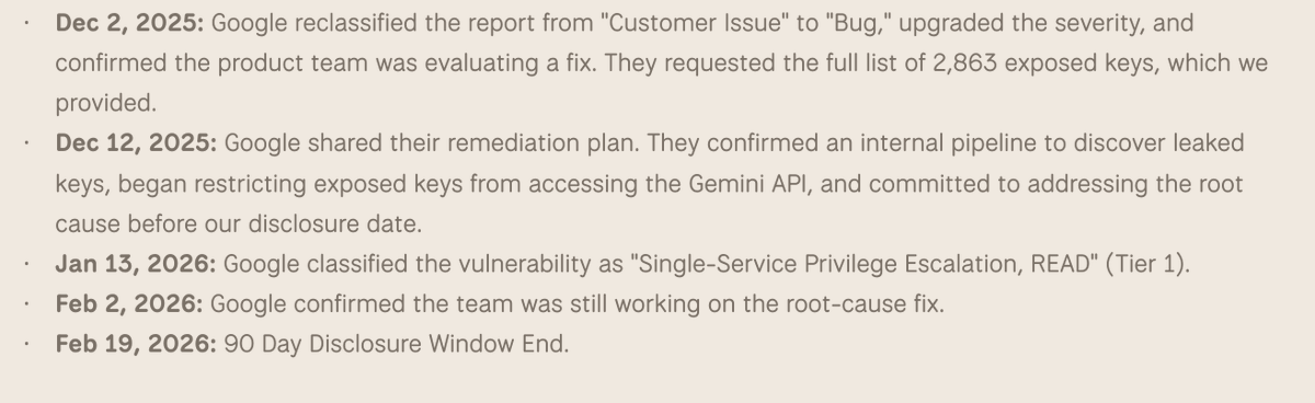 _amrishkumar's tweet photo. @googlecloud we've been billed $2k in Gemini API for services we did not use through a Google Cloud Firebase API key vulnerability that has been flagged below

https://t.co/Yi607dg927

I've been speaking to your technical and billing support for last 15 days with very slow to no progress. we've also shared the incident root cause analysis that traces back to this same vulnerability (Billing Case number DMed)

Can you help resolve this? @OfficialLoganK 

Other Google Cloud customers affected by same vulnerability: 

https://t.co/PubmEZhGDk

https://t.co/C0k90RkejT