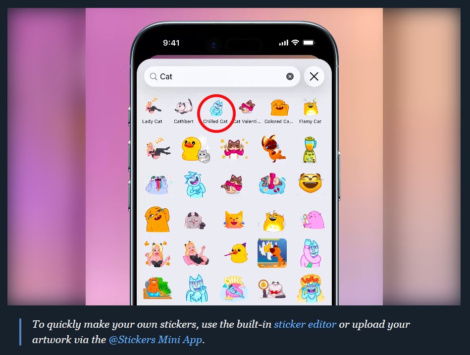 ChilledCatCoin's tweet photo. Did you notice $CHILL'd Cat was featured in the latest @telegram update post? 😎😎😎 https://t.co/VNTPFyWlKJ