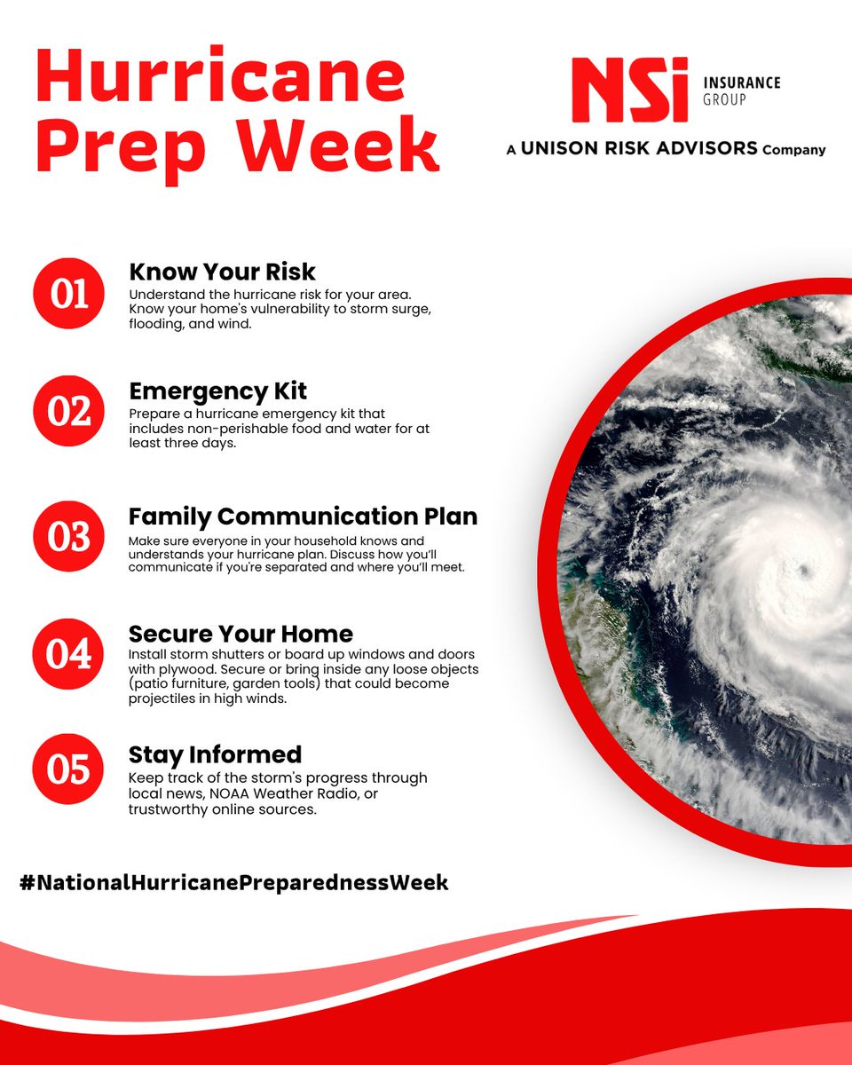 nsigroupfl's tweet photo. National Hurricane Preparedness Week (May 3–9, 2026) is a timely reminder to get ahead of the storm.

#NSIInsuranceGroup is here to help you stay protected and prepared—before, during, and after hurricane season.

#HurricanePreparedness #RiskManagement #StayReady https://t.co/QwuMdkPbFC