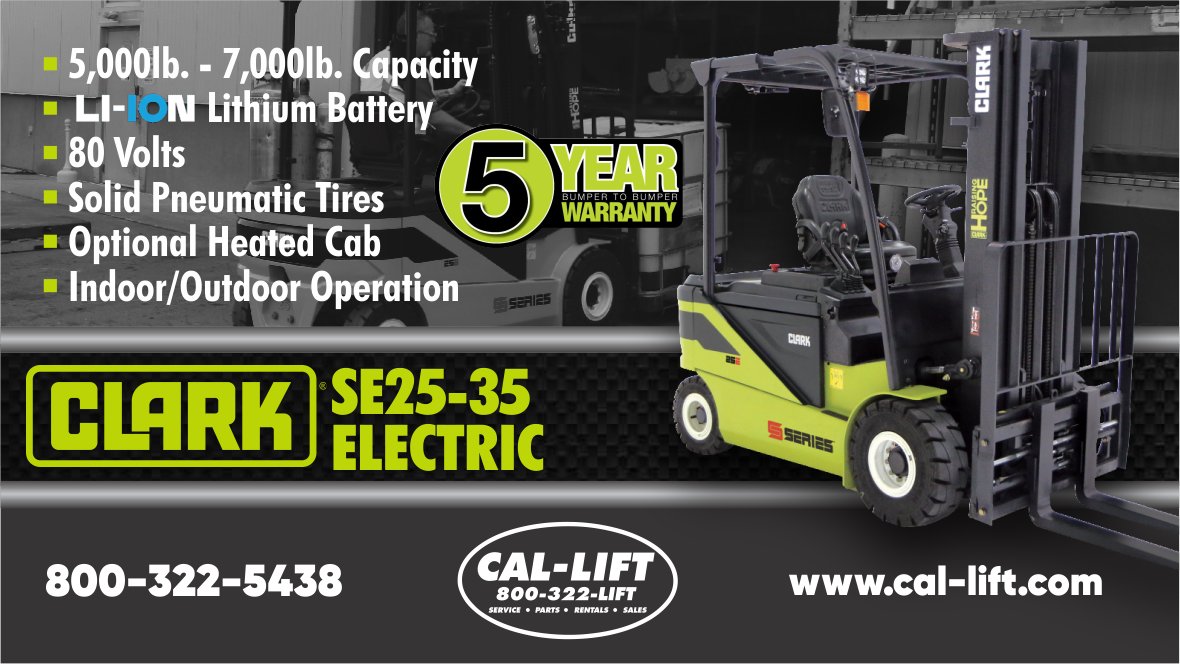 CalLiftInc's tweet photo. CLARK's indoor/outdoor durable #ElectricForklift equipped with pneumatic tires, and Lithium battery. And now with an unequaled 5-Year warranty. Learn more: https://t.co/qbwGdIvVE8 Contact us in #SouthernCalifornia at 800-322-5438 for more information and pricing. https://t.co/oClrATXS3T