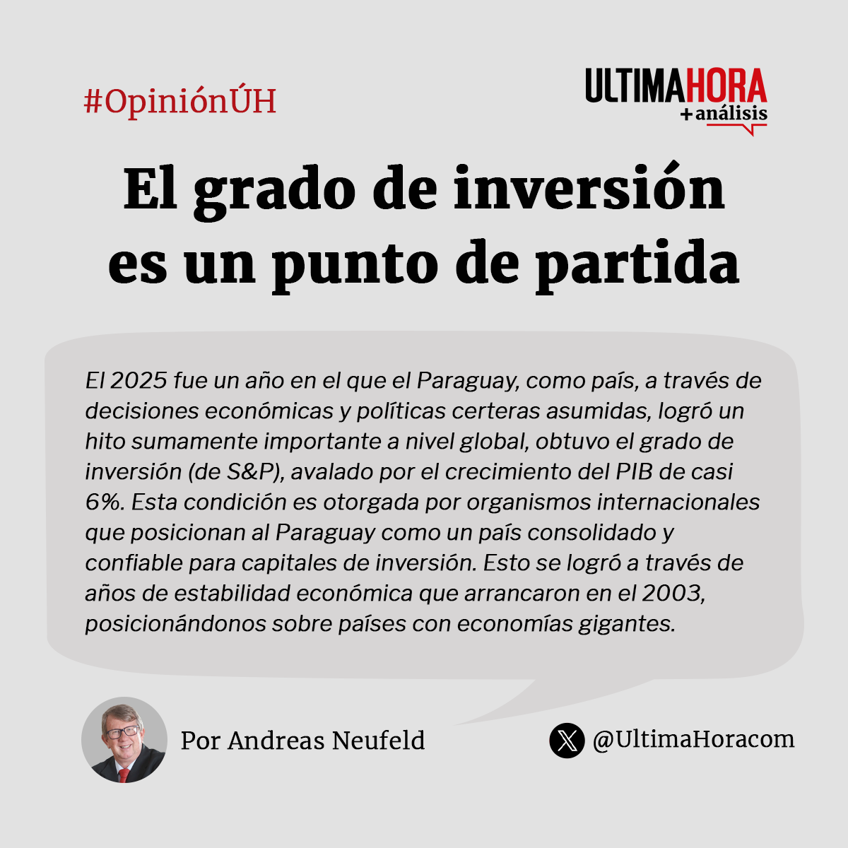 UltimaHoracom's tweet photo. #OpiniónÚH | El grado de inversión es un punto de partida, por Andreas Neufeld

🗞️ Lea más: https://t.co/dv6kK5ibwt https://t.co/3YHc4FjtRW