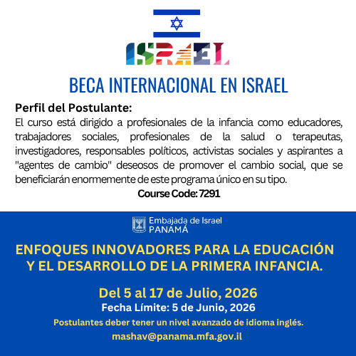IsraelinPanama's tweet photo. ✨ Aprende de expertos internacionales y conoce de cerca modelos innovadores en:

 ✔️Desarrollo emocional y social infantil
 ✔️Terapias mediante arte, música y movimiento
 ✔️Tecnologías avanzadas aplicadas a la educación
 ✔️Resiliencia familiar y comunitaria
 Visitas a centros educativos y programas en Israel
Esta oportunidad está dirigida a:
 ✔️ Docentes de Desarrollo en primera infancia
 ✔️ Profesionales de educación y desarrollo infantil
 ✔️ Funcionarios públicos
 ✔️ ONG y líderes comunitarios

✅ Requisitos:
• Mínimo 5 años de experiencia
• Inglés intermedio/avanzado
• Edad entre 25 y 55 años
📅 Fecha límite de aplicación: 5 de junio de 2026

🔗 Aplica aquí:
 https://t.co/0E8HPVlP3U
📌 Código del curso: 7291
🚀 Invierte en tu crecimiento profesional y adquiere nuevas herramientas
para transformar tu comunidad.