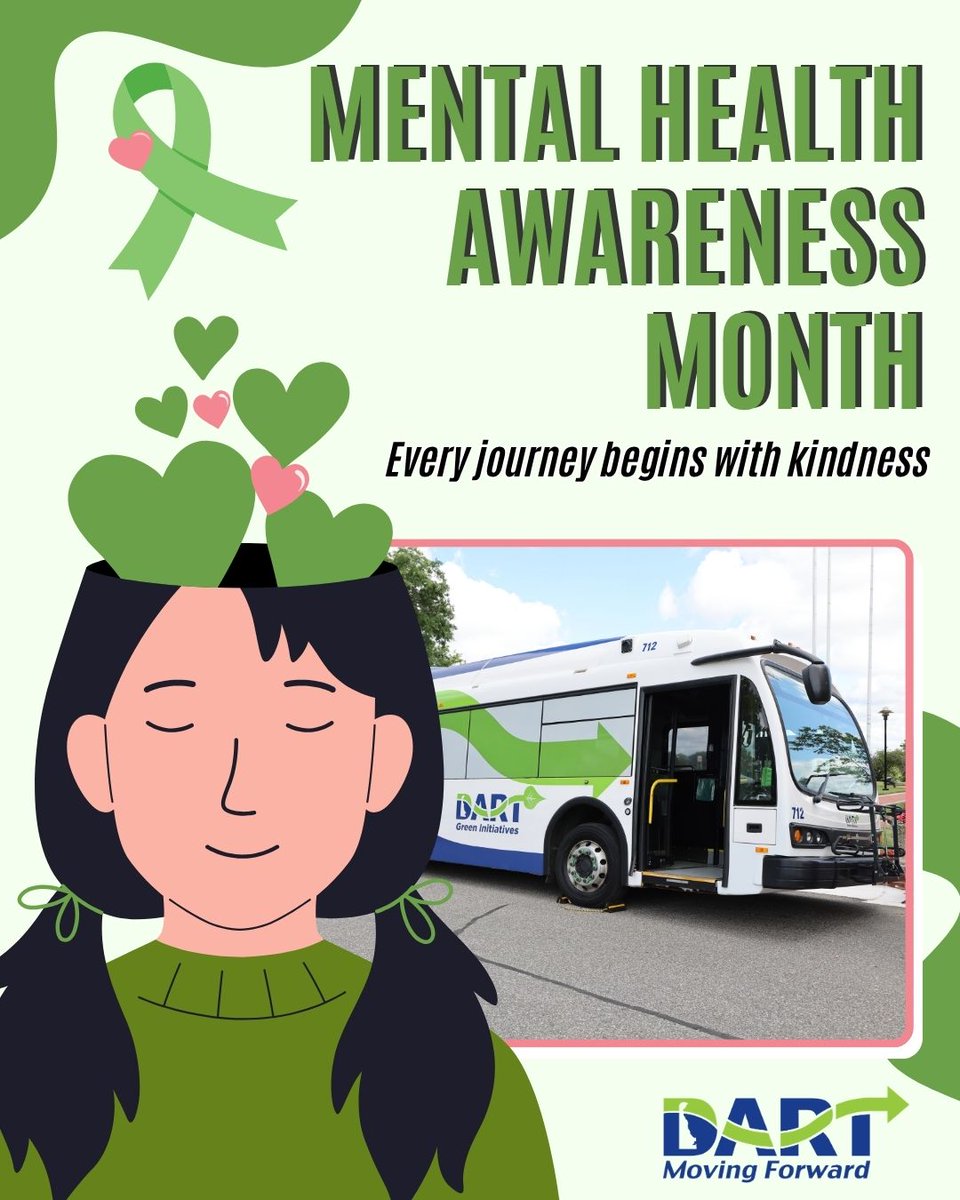 Dartfirststate's tweet photo. Every journey begins with kindness, to yourself and others. 💚🚌
Pause. Breathe. Prioritize your well-being this Mental Health Awareness Month.
https://t.co/SJp9sITXwA
#MentalHealthAwarenessMonth #EveryJourneyMatters #TryTransit https://t.co/f7ZZL9ZwER