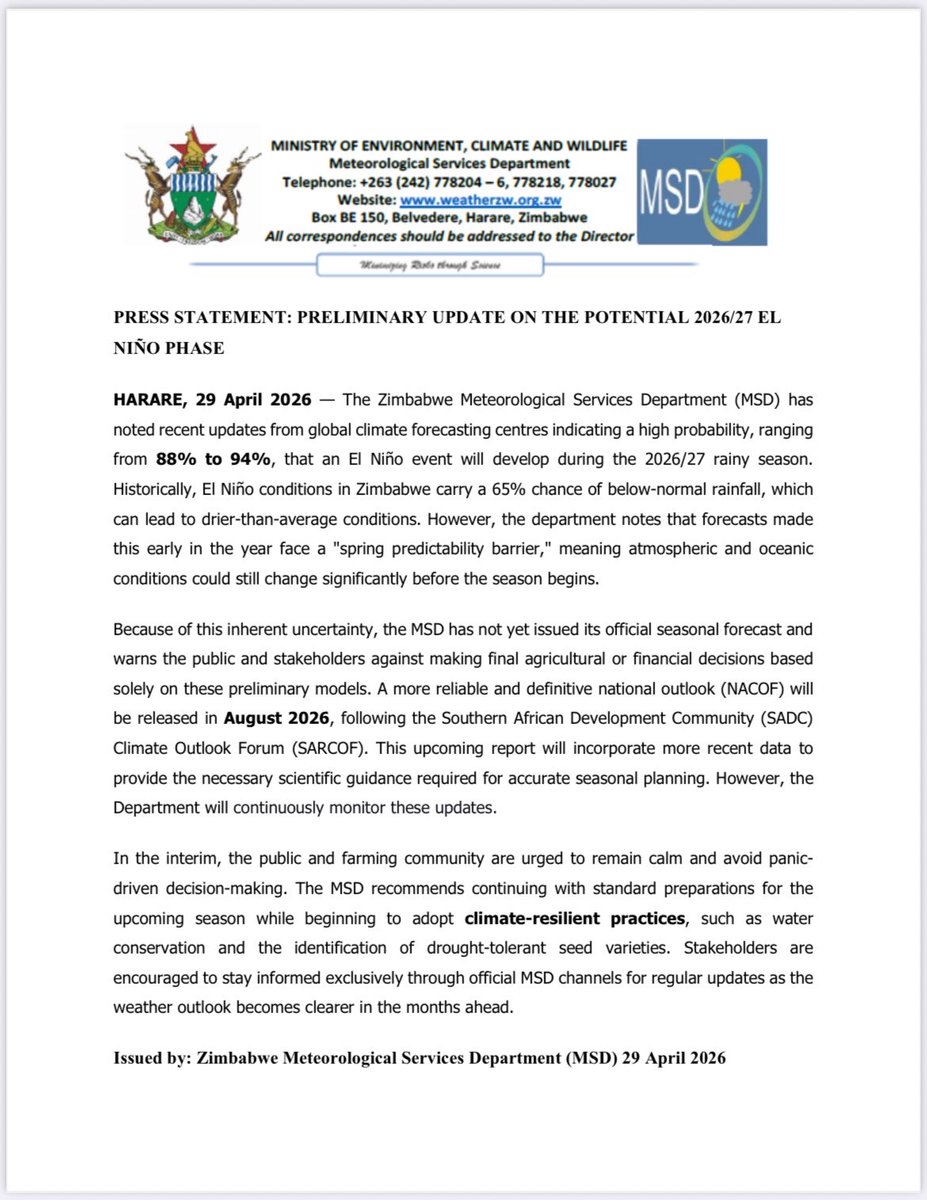 Meteorological Services Department of Zimbabwe tweet media