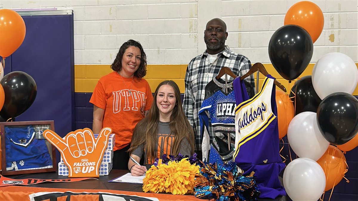 NavarreteMi's tweet photo. Congratulations Kyleigh on your commitment to @utpb_cheer Thank you to everyone who came out to support this incredible lady! #FalconUp https://t.co/1KAr2HeaHY
