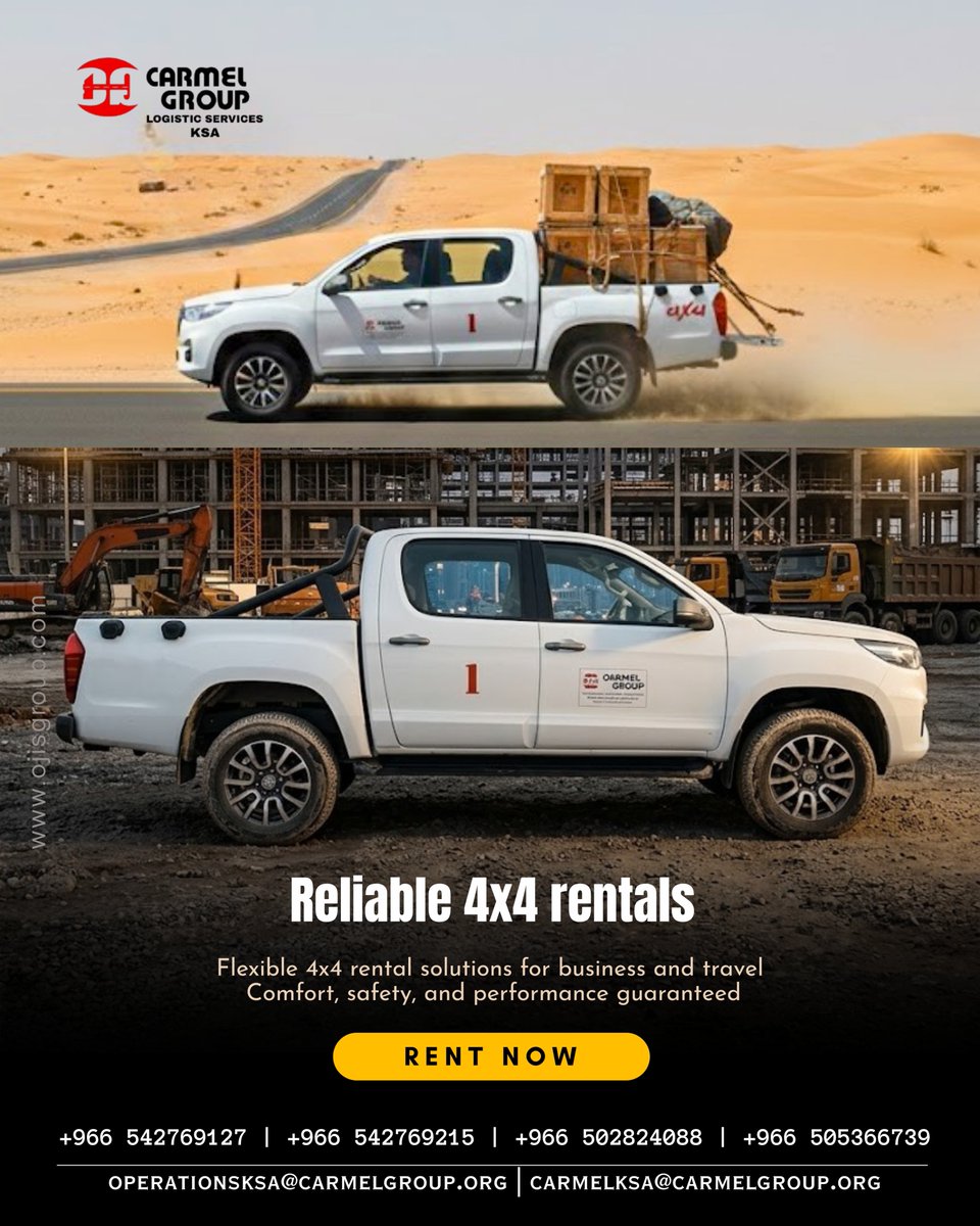 services95671's tweet photo. 🚙 Reliable 4x4 Rentals – Ready for Every Journey 
📍 Available Across KSA
📞 Contact Us Today:
+966 542769127
+966 542769215
📧 operationsksa@carmelgroup.org
#4x4Rental #PickupRental #VehicleRental #KSA #BusinessTravel  #RentalServices #SaudiArabia  #ReliableTransport https://t.co/6Tsd8sS9JG