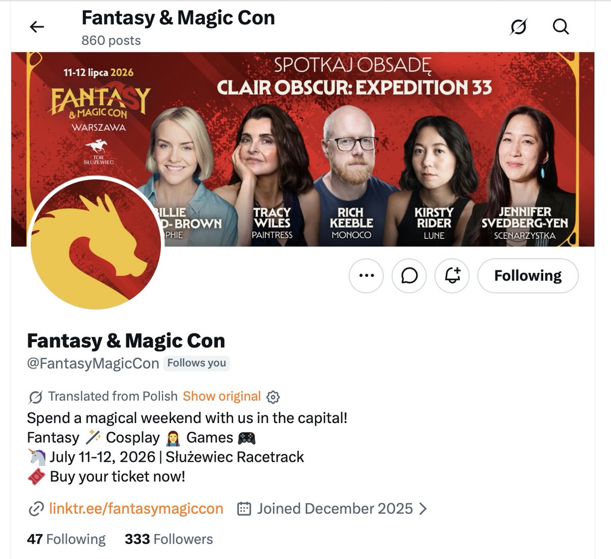 TracyWiles's tweet photo. Do follow @FantasyMagicCon, they have some😎😎 guests in Warsaw in July. Including cast and creatives from #Ex33 #BaldursGate3 #ResidentEvil ... ⚔️ https://t.co/PWNpacug6z