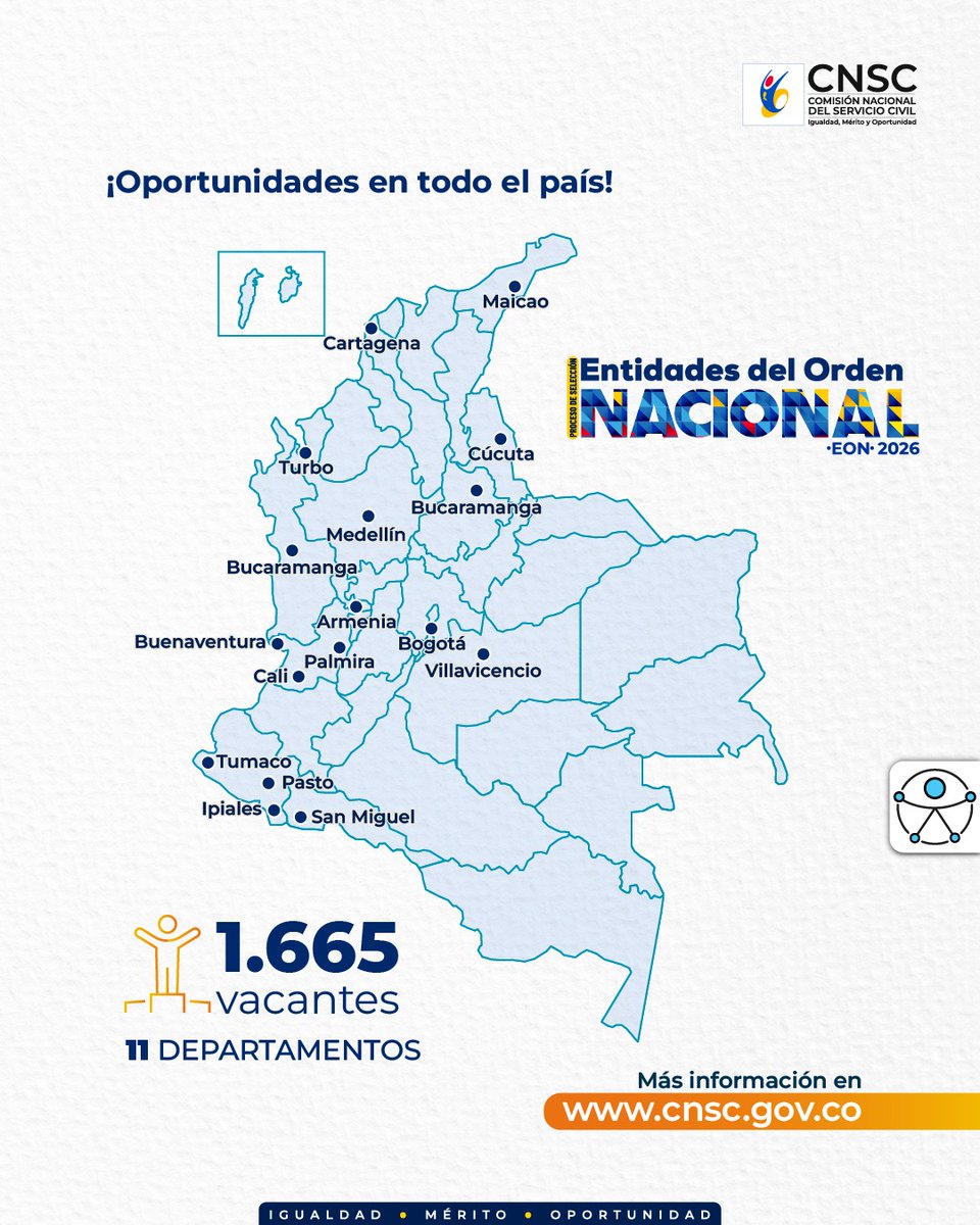 CNSCColombia's tweet photo. ¡Ya llega el Proceso de Selección Entidades el Orden Nacional 2026!📢
6 entidades buscan tu talento:
1️⃣ @AdresCol 
2️⃣ @fonprecon
3️⃣ Fondo Nacional de Estupefacientes
4️⃣ @invimacolombia 
5️⃣ @Contaduria_CGN
6️⃣ @UNPColombia 

Son 1665 vacantes correspondientes a 710 empleos.
👉🏽   Más información en https://t.co/T4hvRpmK6D