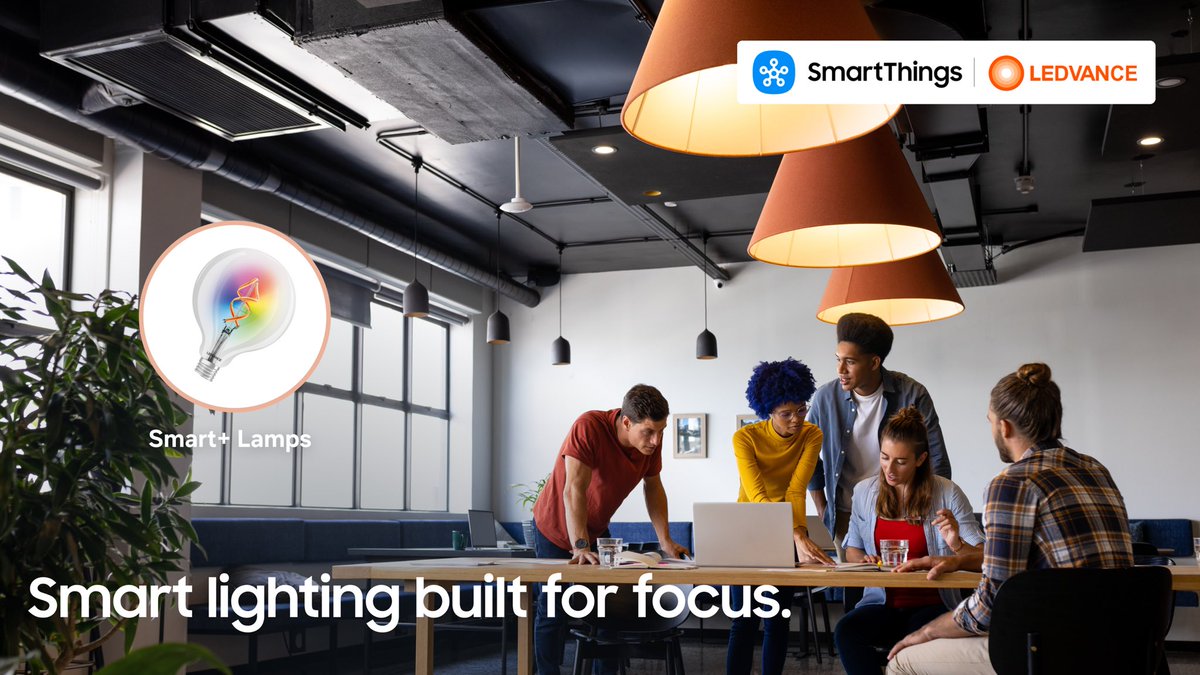 smartthings's tweet photo. @Ledvance (as an official licensee, offers the Home Lighting portfolio under the trusted OSRAM brand) brings 80+ new #SmartThings-certified #Matter-over-WiFi fixtures to your workspace. These lights adjust to natural daylight cycles to keep your eyes comfortable all day. https://t.co/8hOjyRCXE7