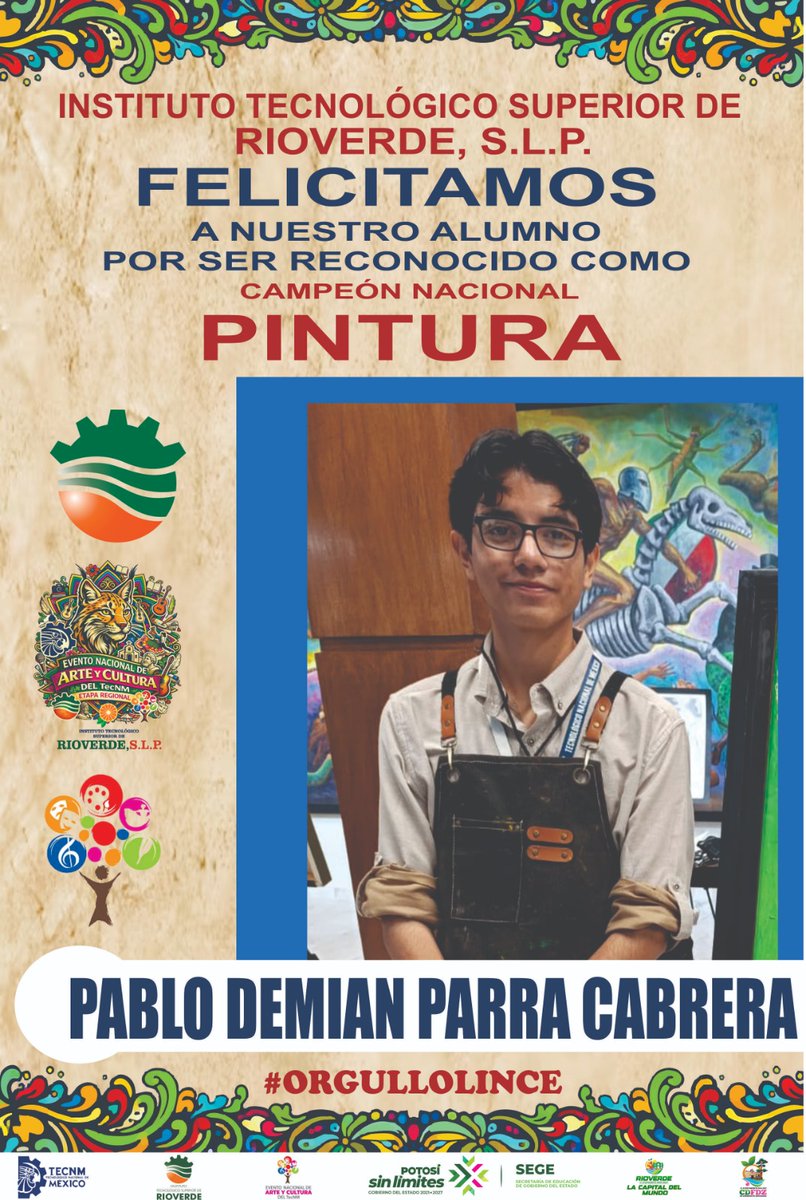 tecnmrioverde's tweet photo. 🎨🏆 ¡TecNM Rioverde, campeón en pintura en el ENAC 2026 logrando un contundente 3 de 3 en la disciplina de Pintura dentro del Encuentro Nacional de Arte y Cultura.
#TecNMRioverde #TecNM #TodosSomosTecNM #TecNMRioverdeSinLímites #RicardoGallardo #ENACTecNMRioverde2026  @RGC_Mx https://t.co/K9zeDLuYrz