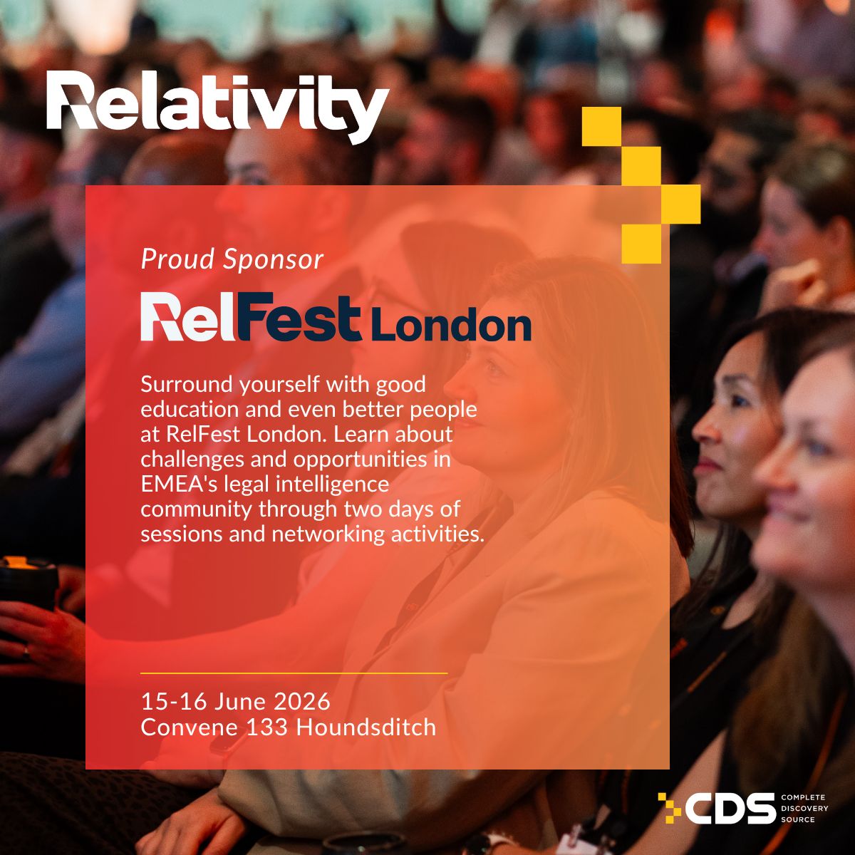 CDSLegal's tweet photo. The countdown to RelFest London 2026 is on.

CDS will be joining legal and technology leaders from across the EMEA community for important conversations around legal intelligence, AI adoption, and real world innovation.

We have more to share in the coming weeks. Keep an eye out! https://t.co/rne84ydaOD
