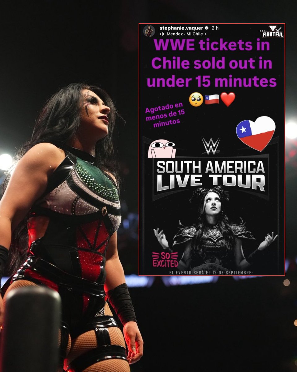 Fightful's tweet photo. Stephanie Vaquer's post about the WWE live event in Chile selling out in under 15 minutes. https://t.co/QPbsJaU6yq