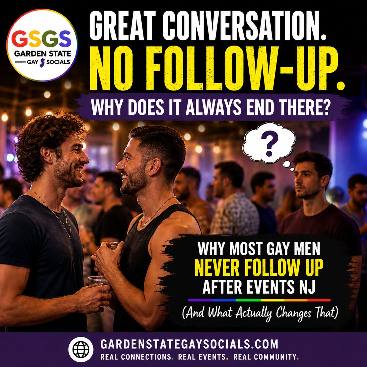 GSGSNJ's tweet photo. Most gay events feel the same after a while.

You meet someone.
Have a great conversation.
Then nothing happens after.
That’s not always rejection.

This explains everything 👇

https://t.co/XXwJ5m6aIm

#gayeventsnj #gaymennj #realconnection #meetgaymennj #gayoutdoors https://t.co/WKsKAEXFxk