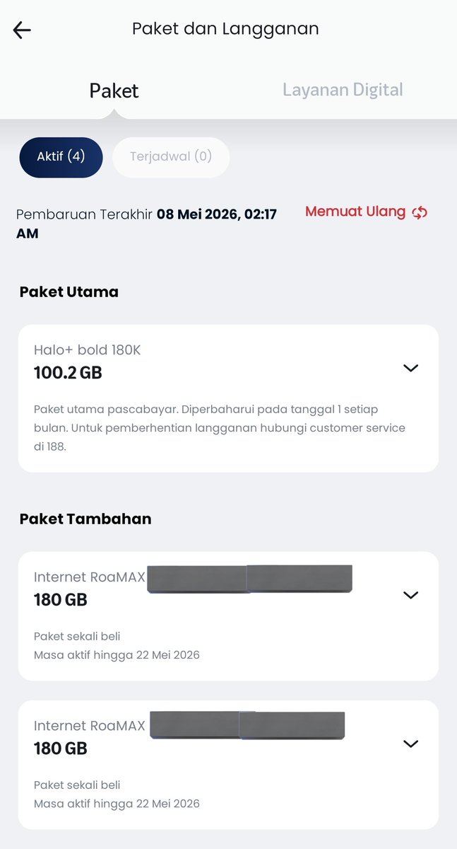 aaariniii's tweet photo. @Telkomsel Saya cek lagi barusan malah jadi ada 2 paket aktif yg sama. Apakah bisa direfund salah satu? https://t.co/qn9U751QEy