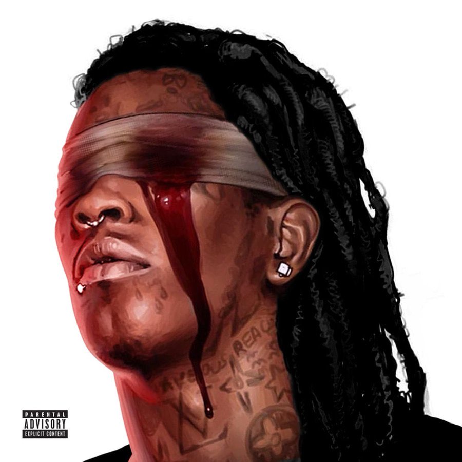 Sound_Scrape's tweet photo. Young Thug holding a statue of himself that is based on his Slime Season 3 cover. https://t.co/sJDM48FYbE