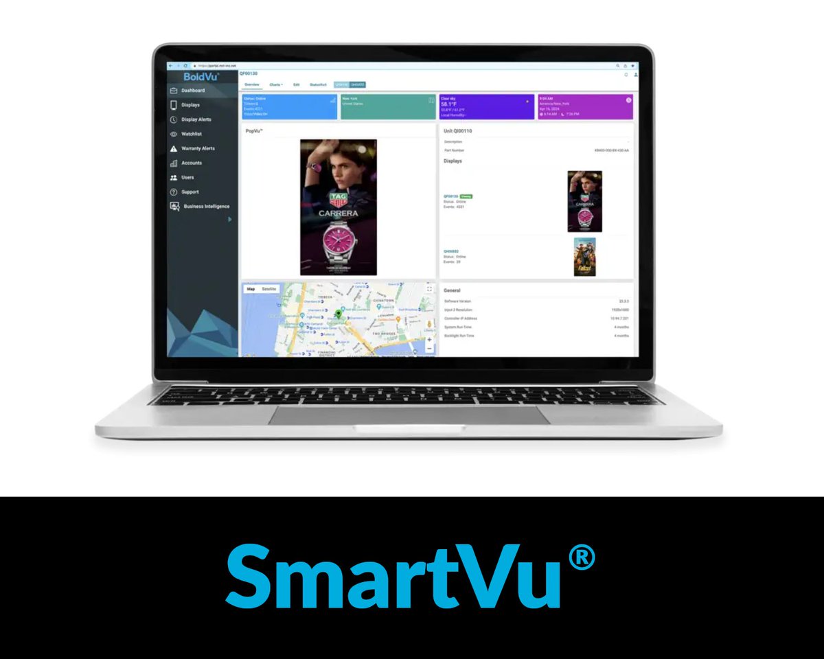 BoldVu's tweet photo. No guessing games!

SmartVu® is browser-based and accessible anywhere, giving you 24/7 visibility into over 300 performance parameters.

Control your network infrastructure and keep ad revenue flowing. 
#infrastructuregrade #dooh #publicspacetech 
https://t.co/XJlYmVsuDb https://t.co/W2y1GCEwDH