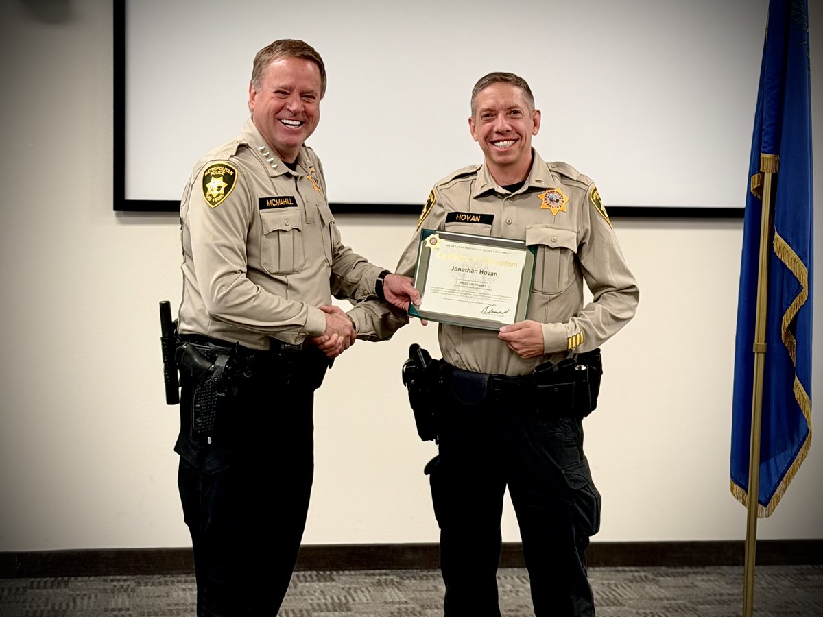 LVMPDBAC's tweet photo. Congrats to now Lieutenant Hovan on the celebration and acknowledgement of his promotion during today's pins and promotions ceremony. Keep showing that Bolden Pride Lt. Hovan! 🌟

#BoldenPride #BACFam #LVMPD #Congrats #ThankYouForYourService https://t.co/jFBvbPa1FB