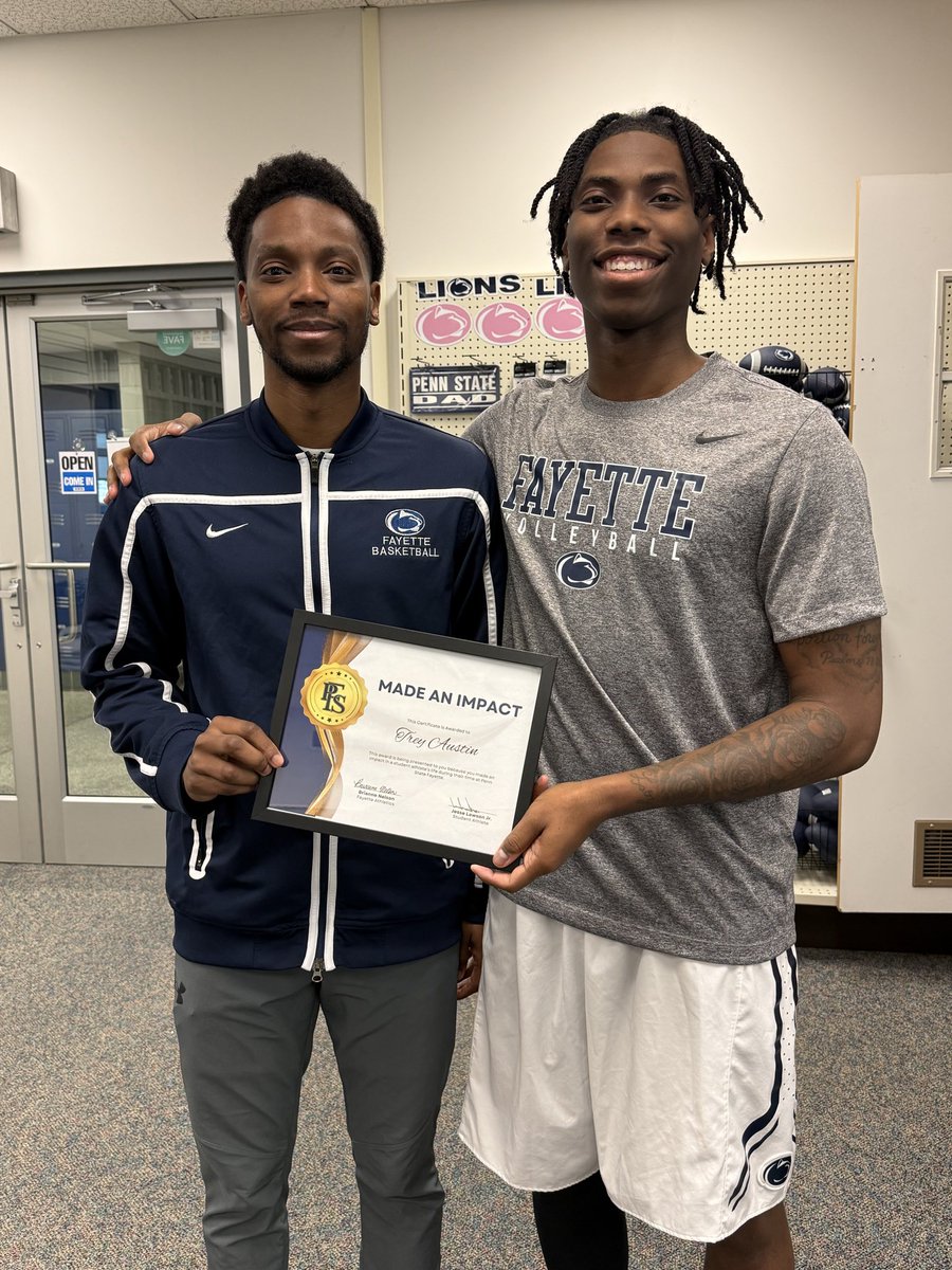 AtreyuAustin's tweet photo. Grateful to receive the Penn State Fayette Impact Award for making a difference in a student’s life.

I’m proud of the wins, postseason growth, and program turnaround — but the real work is developing young men who grow, graduate, lead, and leave better than they came. https://t.co/Eoe43LRCLx
