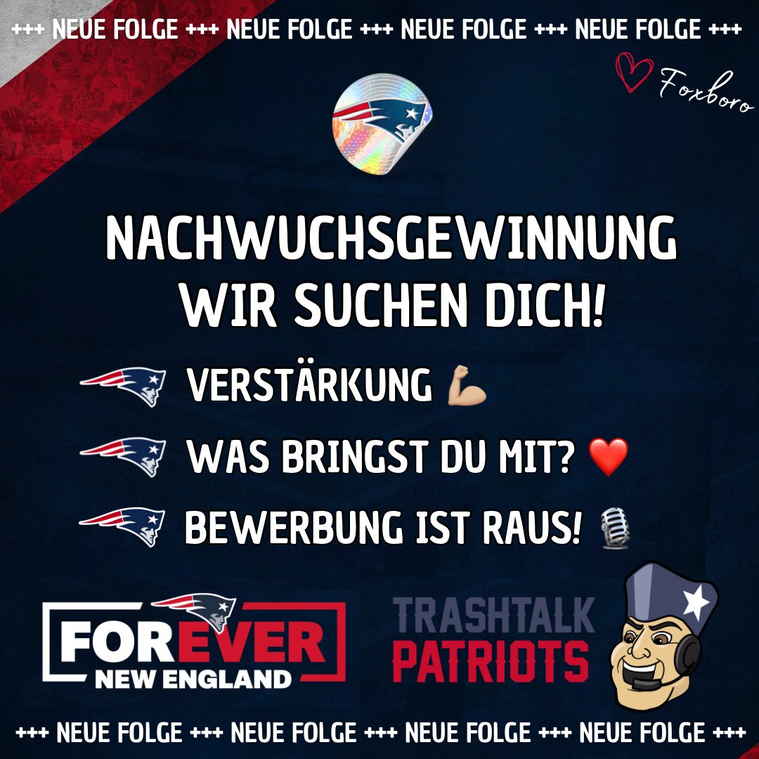 PatsTrashtalk's tweet photo. Wir suchen Verstärkung!

Hast du die Skills, Leidenschaft und Zuverlässigkeit? Wir haben die Plattform, in der du wachsen und dich zum Podcaster entwickeln kannst. Vertrauen und Transparenz sind von Anfang an der Schlüssel. Wir uns auf deine Bewerbung!

https://t.co/UAZ7UntQyc https://t.co/N3dTdd8MFv