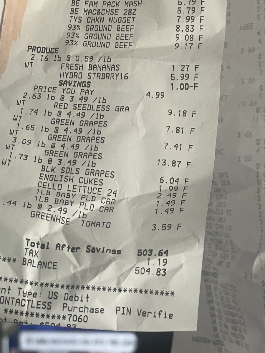 This is my Food Grocery bill all this winning Right Trump and you Maga fools Give me a break.