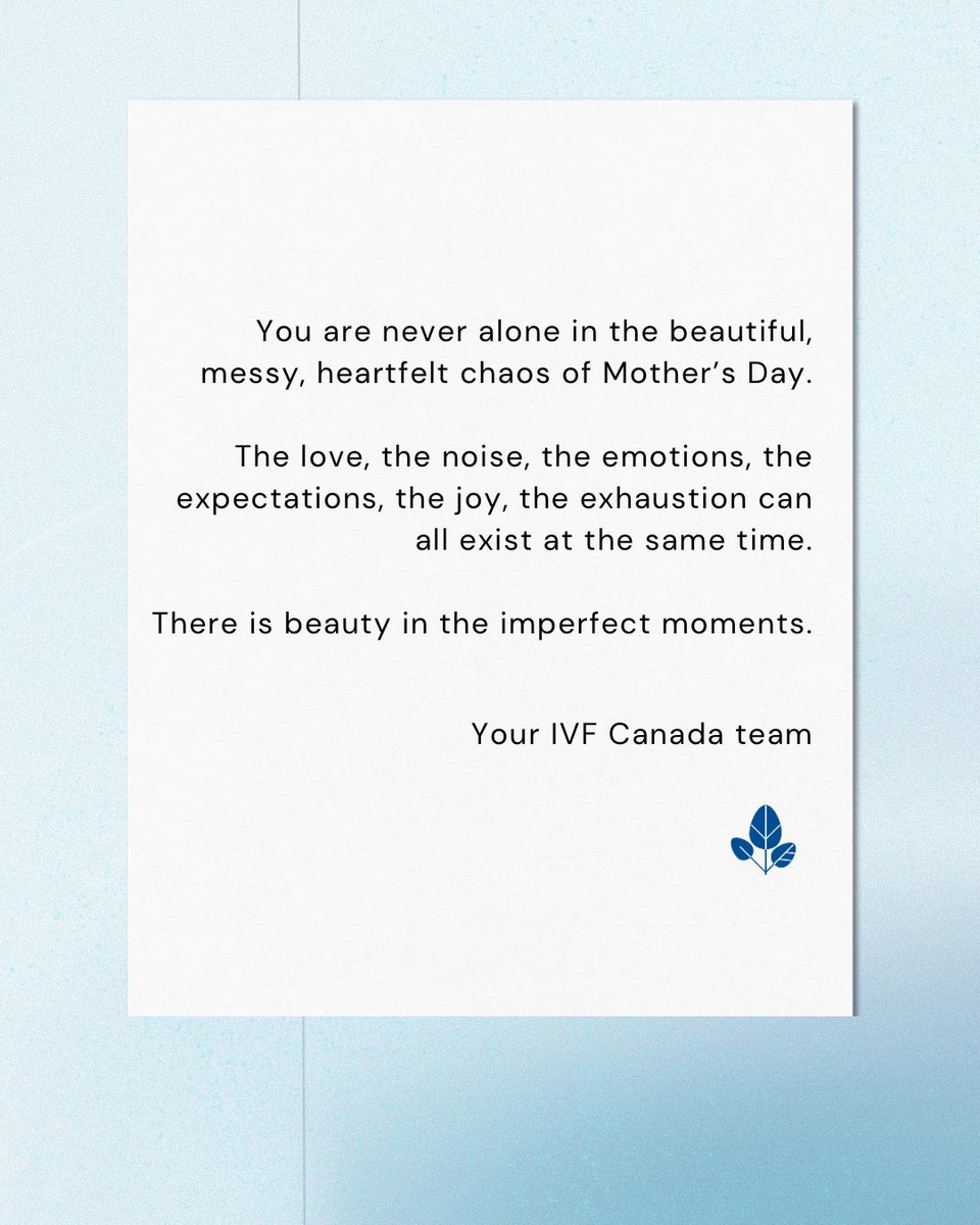 CanadaIvf's tweet photo. Mother’s Day can hold so many emotions at once and somehow, all of it can exist together. 💙
If this weekend feels messy, emotional, joyful, heavy, or anything in between — you are not alone in that experience. #weseeyou #wehearyou https://t.co/isN6KCQjEl