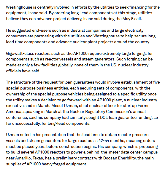 quakes99's tweet photo. Thar she blows!🐳 #Nuclear industry executives confirm that a group of US utilities want Dept of @ENERGY loan guarantees so they can begin ordering long-lead components for building first 10 of up to 20 new Westinghouse AP1000 reactors!🎆🇺🇸⚛️🏗️👷🤠🐂 #Uranium #RideTheWave 🌊🏄 https://t.co/uOZPrf6v33