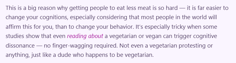 johann_bjorn's tweet photo. TIL when I learned that people can encounter cognitive dissonance about meat by literally being physically around a vegetarian. https://t.co/74TT7lCpGG