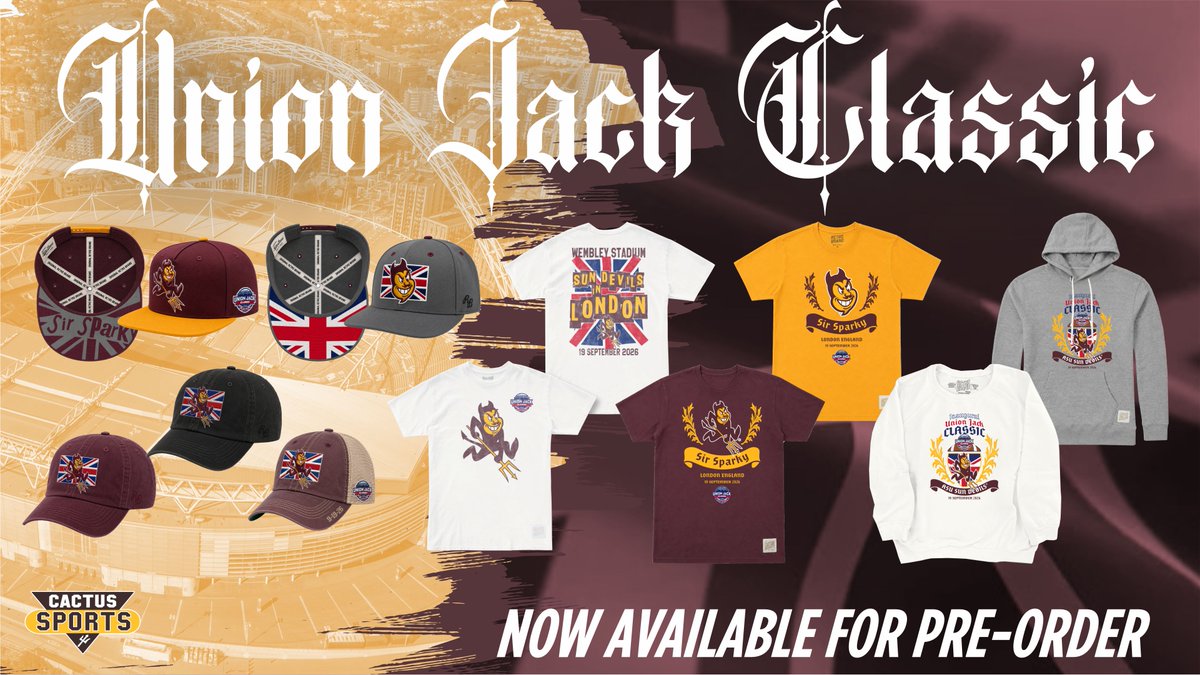 CactusSportsAZ's tweet photo. The Union Jack Classic collection is officially available for PRE-ORDER — featuring apparel made for the biggest ASU football trip of the year.

New city. New stage. Same Sun Devil attitude.

Available now at Cactus Sports 🌵

Think Local. Buy Local. Be Local. https://t.co/K2FGi2zlRZ