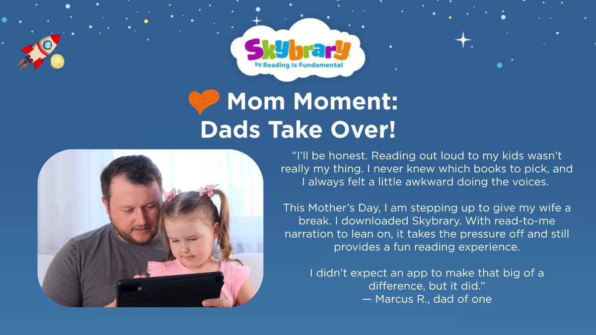 RIFWEB's tweet photo. Dads 🤝 Mother’s Day

Take over storytime📚
Open #Skybrary📲
Give Mom a break💐
👉 Download on the @AppStore &amp; start reading today! 

Also now on @GooglePlay .

#MothersDay #DadsWhoRead https://t.co/Fi2kwecG7X