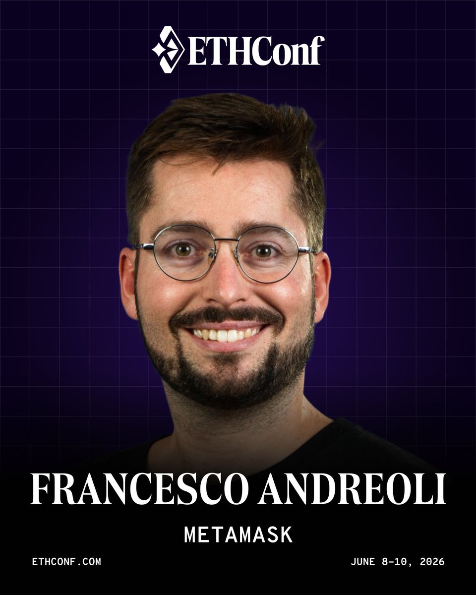 ethconf's tweet photo. 🌟 NEW ETHConf speaker announced:

@francescoswiss, Director of DevRel at @MetaMask

Leads global devrel for MetaMask, the most widely used self-custody wallet, with 30M+ monthly active users. Launched Builder Nights in 2023, which now runs in 30+ cities.

June 8–10, NYC. 🗽 https://t.co/TdwjcpB0XJ