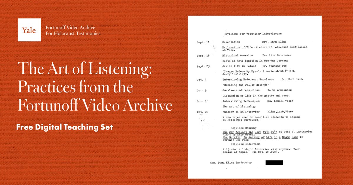 fvaht's tweet photo. In #FVAHT’s free Art of Listening teaching set, students explore the training of volunteer interviewers, who studied Holocaust history, practiced empathetic listening, and learned to ask broad, open-ended questions.
Explore: https://t.co/7MjvRA7ApT https://t.co/yRAMKGqad9