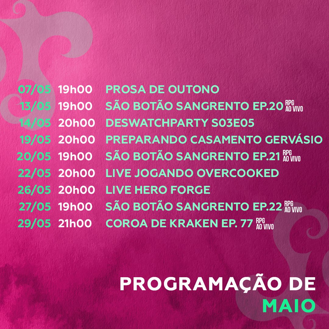 mare_geek's tweet photo. Esse cheiro de RPG quentinho que você está sentindo é a programação de maio da Maré Geek saindo do forno...  😌🍞✨ (Com metas de pix pra gente poder preparar mais uma fornada!!!) https://t.co/QwrpDPdlG4