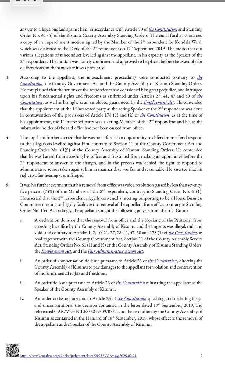 NelsonHavi's tweet photo. With the clarity of law on impeachment set out by the Court of Appeal in Oloo v Kisumu County Assembly Service Board &amp; another, the declaration as unconstitutional and nullification of the impeachment of H E Rigathi Gachagua is an outcome that should not surprise anyone. https://t.co/nrbLZAMRU0