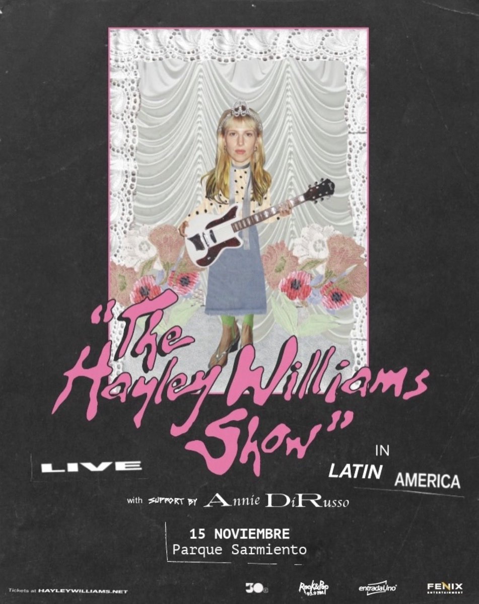 Pogopedia's tweet photo. 🇦🇷 HAYLEY WILLIAMS REGRESA A LA ARGENTINA 🇦🇷

🗓 15 de noviembre
📍 Parque Sarmiento

🎙 Artista Invitada: Annie DiRusso https://t.co/TjZtXFyfcM