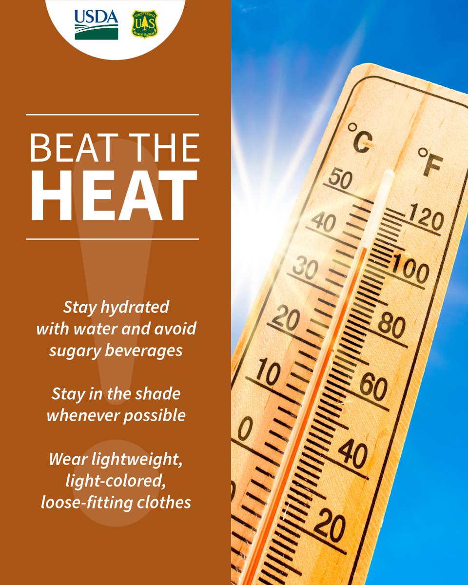 ShawneeNF's tweet photo. Stay safe this summer by following a few heat safety tips.

In extreme heat, dress in loose-fitting, lightweight, and light-colored clothes. Avoid dark colors because they absorb the sun’s rays. #HeatSafety https://t.co/BQWrtkQxJN