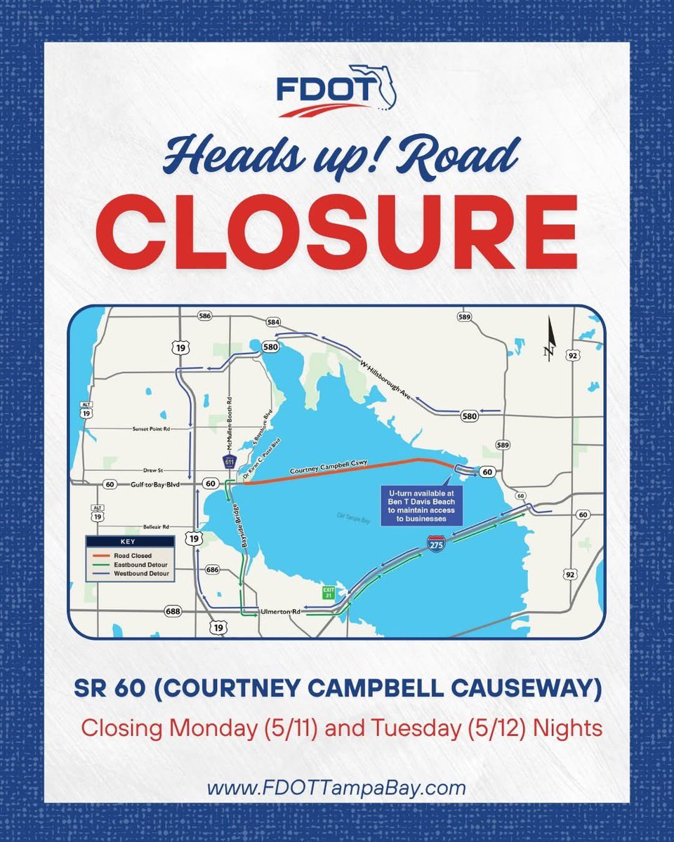 BOTH DIRECTIONS 10p-5a Monday and Tuesday *weather permitting #FDOT # ...