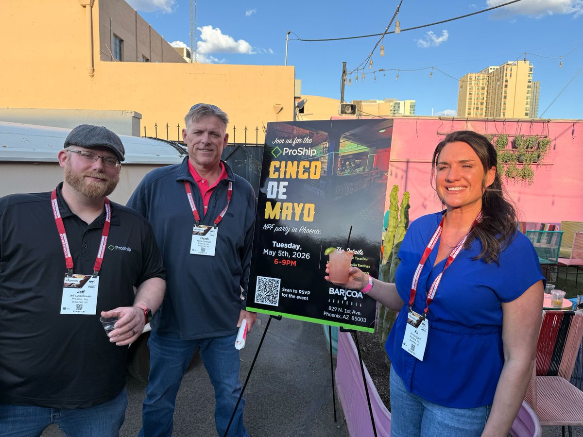 ProShipInc's tweet photo. Another great year at NPF! 📬✅ From conversations with customers and partners to diving into #shipping #AI and USPS #tech during our ProShip session, the week was full of great moments. And of course, our Cinco de Mayo party was the perfect way to celebrate and connect. 🌮🤝 https://t.co/8TVNNJd5O7